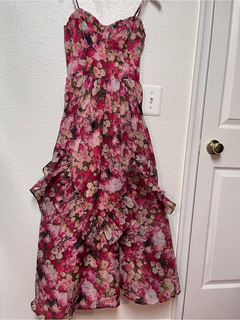 Storia Floral Ruffle Maxi Dress Small Boho Cottagecore Garden Party